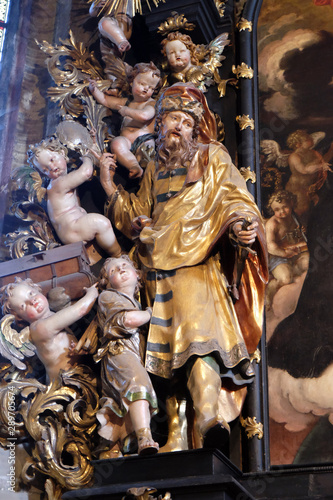 Abraham and Isaac on the altar of the Holy Rosary in Parish church in St. Wolfgang on Wolfgangsee in Austria