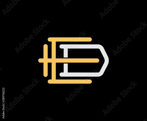 Letter E and D, ED, DE, overlapping interlock logo, monogram line art vintage style on black background