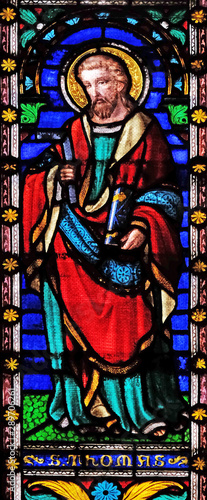 Saint Thomas the Apostle, stained glass window in the San Michele in Foro church in Lucca, Tuscany, Italy