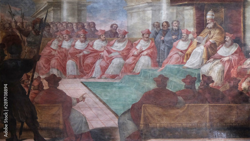 Картината върху платно The Council of Mantua of 1459, fresco in Mantua Cathedral, Italy