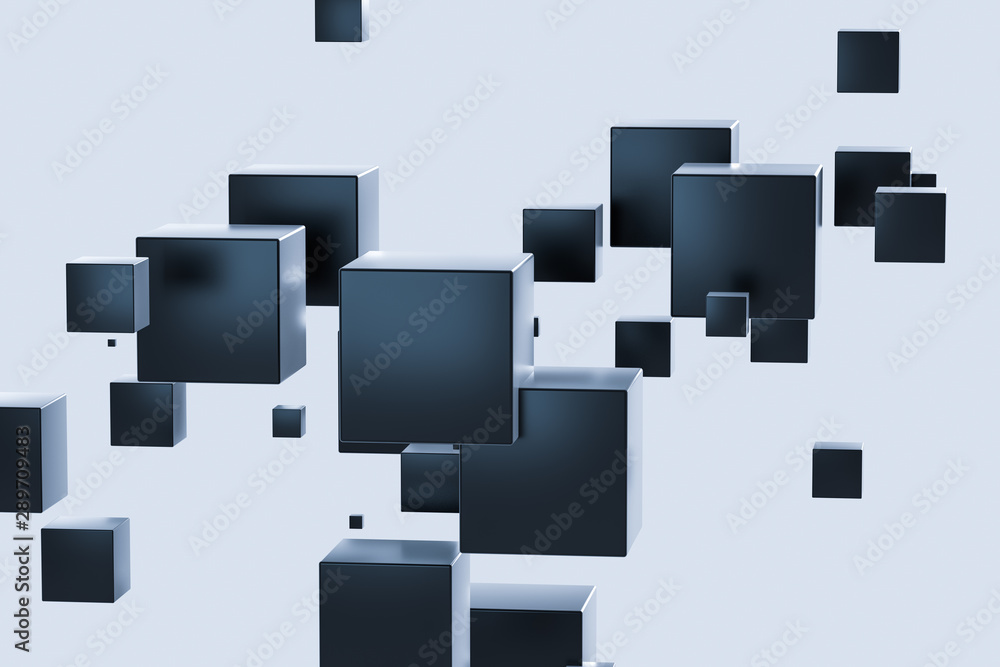 Dark cubes randomly distributed in the air, 3d rendering. Dark cubes randomly distributed in the air, 3d rendering.