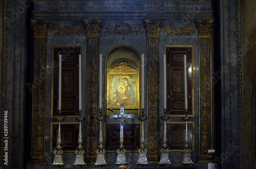 Virgin Mary with baby Jesus, altar in Mantua Cathedral, Italy