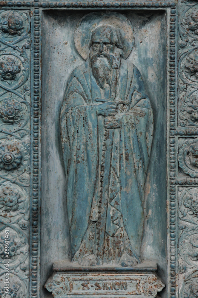 Saint Simon, detail of door of Saint Vincent de Paul church, Paris