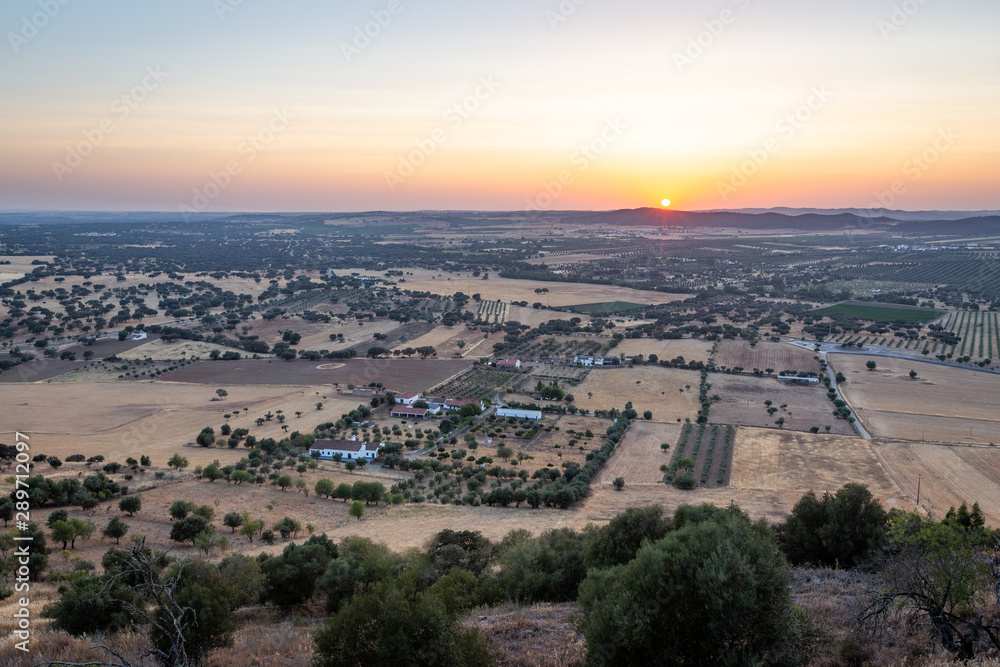 Sunset view over Monsaraz fields, Alqueva, Portugal