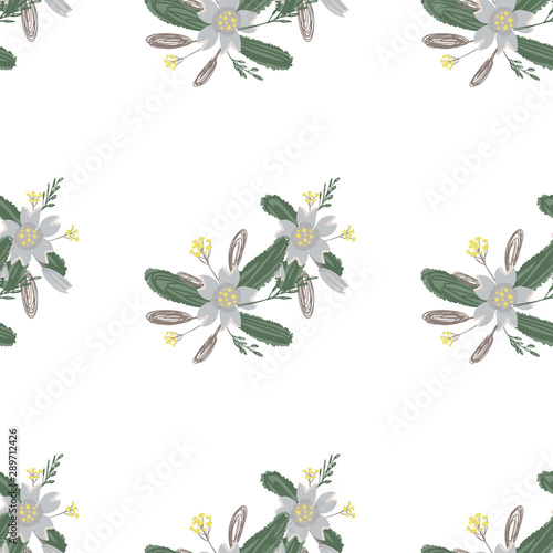 Green abstract flower pattern fantasy on colorful background. Vector seamless pattern. Graphic vector art. Floral design element. Vintage decorative background. © WI-tuss