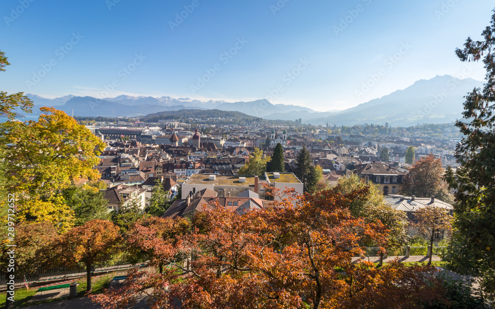 Bird eye view of Luzern or Lucerne town in Switzerland Bird eye view of Luzern or Lucerne town in Switzerland