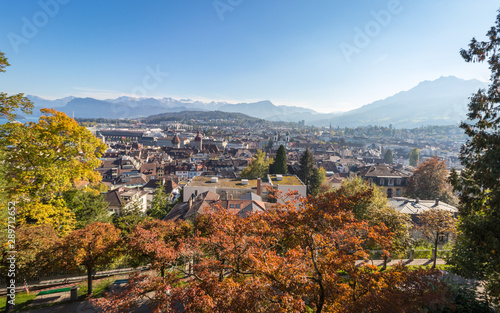 Bird eye view of Luzern or Lucerne town in Switzerland