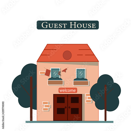 Guest house. Vector illustration for hotel, travel, tourism, accommodation, vacation, hotel service, booking