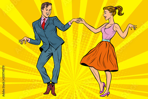 retro dancers couple man and woman