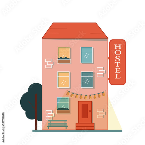 Hostel. Vector illustration for hotel, travel, tourism, accommodation, vacation, hotel service, booking