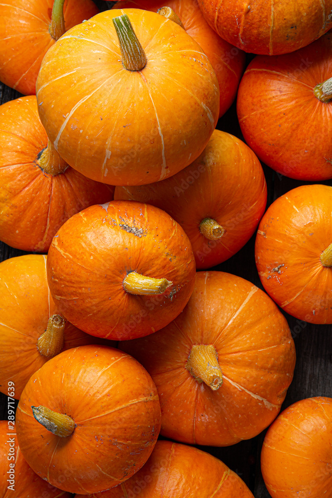 Autumn background for text with pumpkins. Top view. Copy space Autumn background for text with pumpkins. Top view. Copy space