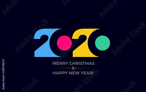 Happy new year 2020 vector background. Cover of card for 2020. Vector illustration. Isolated on black background.