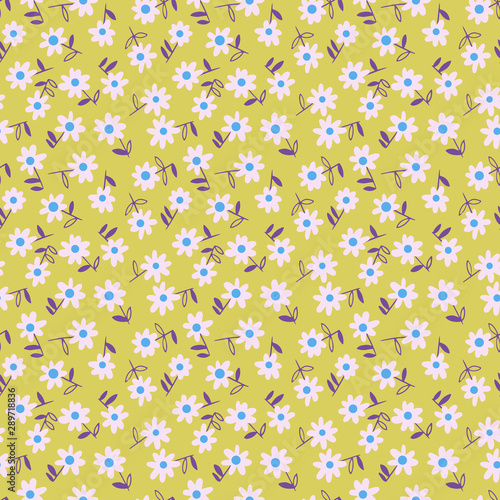 Vector botanical seamless pattern. Small daisies. Flowers in vintage style. Flat Simple floral freehand background for fashion design, textile, fabric, background, wallpaper, surface or wrapping.