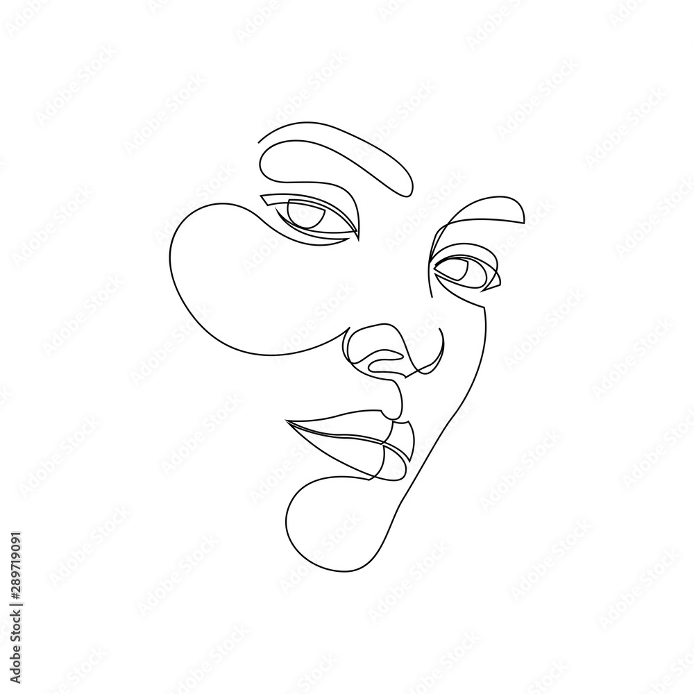 One line girl or woman portrait design. Hand drawn minimalism style vector illustration One line girl or woman portrait design. Hand drawn minimalism style vector illustration