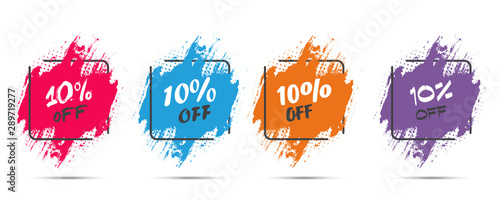 Set of grunge sticker with 10 percent off in a flat design with halftone. For sale, promotion, advertising