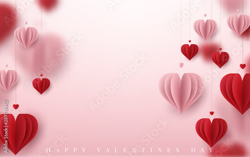 3D Realistic Red Hearts Background with Sweet Happy Valentines Day. Vector illustration