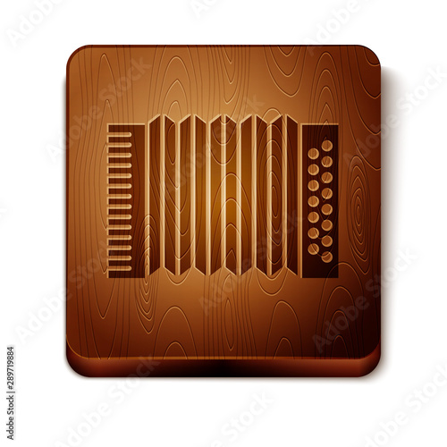 Brown Musical instrument accordion icon isolated on white background. Classical bayan, harmonic. Wooden square button. Vector Illustration