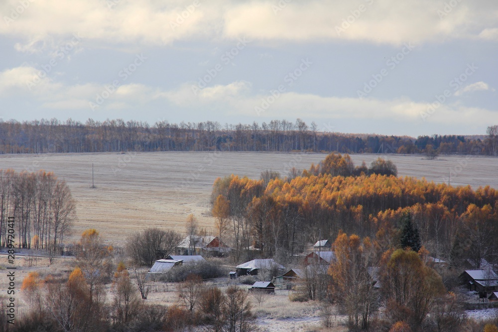First snow at the fields of Nizhniy Novgorod region of Russia First snow at the fields of Nizhniy Novgorod region of Russia