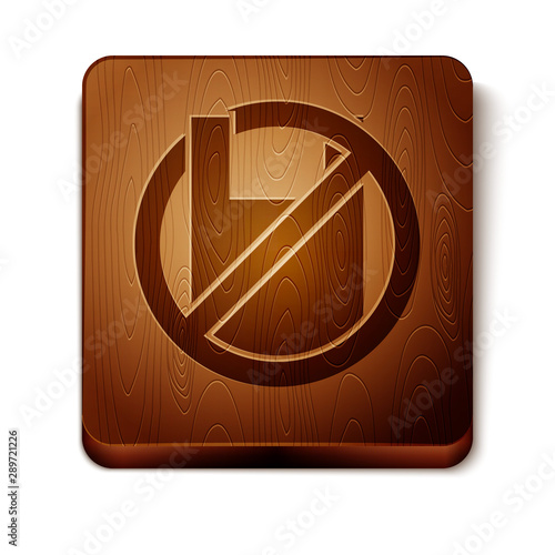 Brown Say no to plastic bags poster icon isolated on white background. Disposable cellophane and polythene package prohibition sign. Wooden square button. Vector Illustration