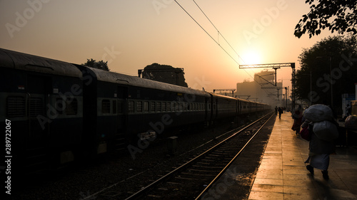 sunset over train