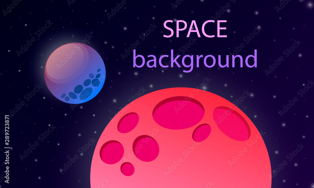Space background with planets and stars. Horizontal vector galaxy wallpaper for website, landing page, banner, website. Futuristic style
