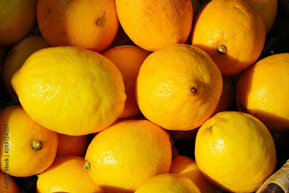 Crate of fresh organic yellow lemon Crate of fresh organic yellow lemon