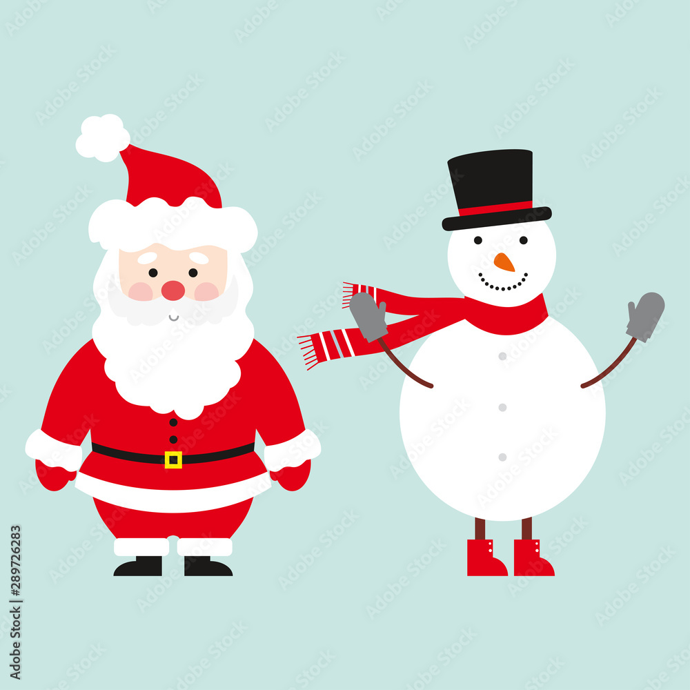 christmas card with snowman and santa claus