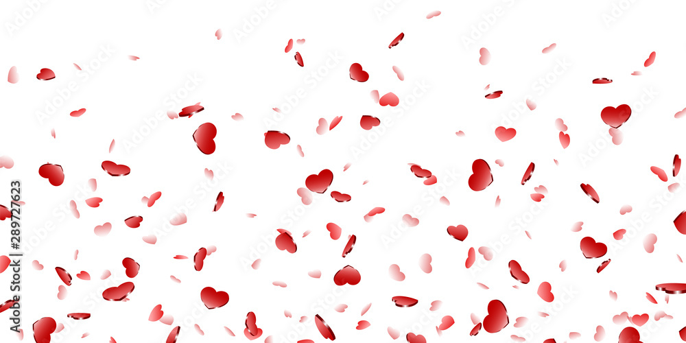 Heart falling confetti isolated white background. Red fall hearts. Valentine day decoration. Love element design, hearts-shape confetti invitation wedding card, romantic holiday. Vector illustration