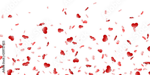 Heart falling confetti isolated white background. Red fall hearts. Valentine day decoration. Love element design  hearts-shape confetti invitation wedding card  romantic holiday. Vector illustration