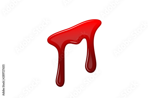 Blood drip 3D. Drop blood isloated white background. Happy Halloween decoration design. Red splatter stain, splash spot, horror blot. Bleeding bloodstain scare texture. Liquid paint Vector illustraton