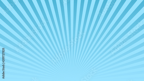 Blue ray background. Vintage abstract texture. Retro starburst, sun beam. Halftone color. Light burst. Bright shine sunburst. Empty blank, scrapbook surface. Clean nature energy. Vector illustration