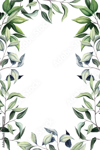 Herbal Frame with Watercolor Eucalyptus Leaves