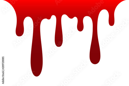 Blood drip. Drop blood isloated white background. Happy Halloween decoration design. Red splatter stain, splash spot, horror blot. Bleeding bloodstain scare texture. Liquid paint. Vector illustraton