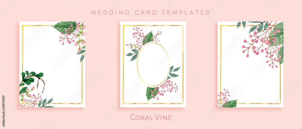 Beautiful design set of wedding card templates. Romantic and elegant with watercolor painting technique.