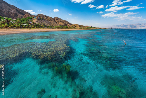 View at the Red Sea in resort city of Eilat, Israel