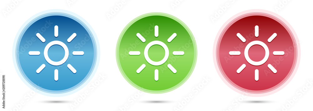 Screen brightness sun icon glass round buttons set illustration Screen brightness sun icon glass round buttons set illustration