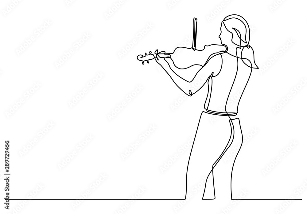 Vecteur Stock Continuous one line drawing of young girl playing violin