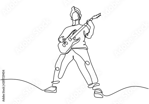 continuous line drawing of a man playing guitar. Man musician vector illustration.Single one hand drawn lineart minimalism.