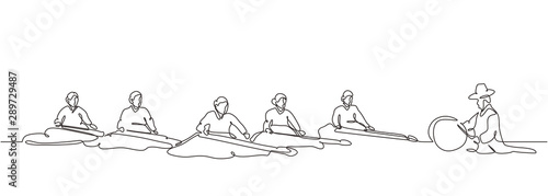 One continuous line drawing of People playing Gayageum or Kayagum of Traditional Korean asian musical instruments. Vector illustration of women sitting on the floor with crossed legs and Buk drum.