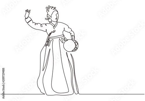 Korean Traditional Music performance of Gugak. Continuous one line drawing minimalist design vector illustration.
