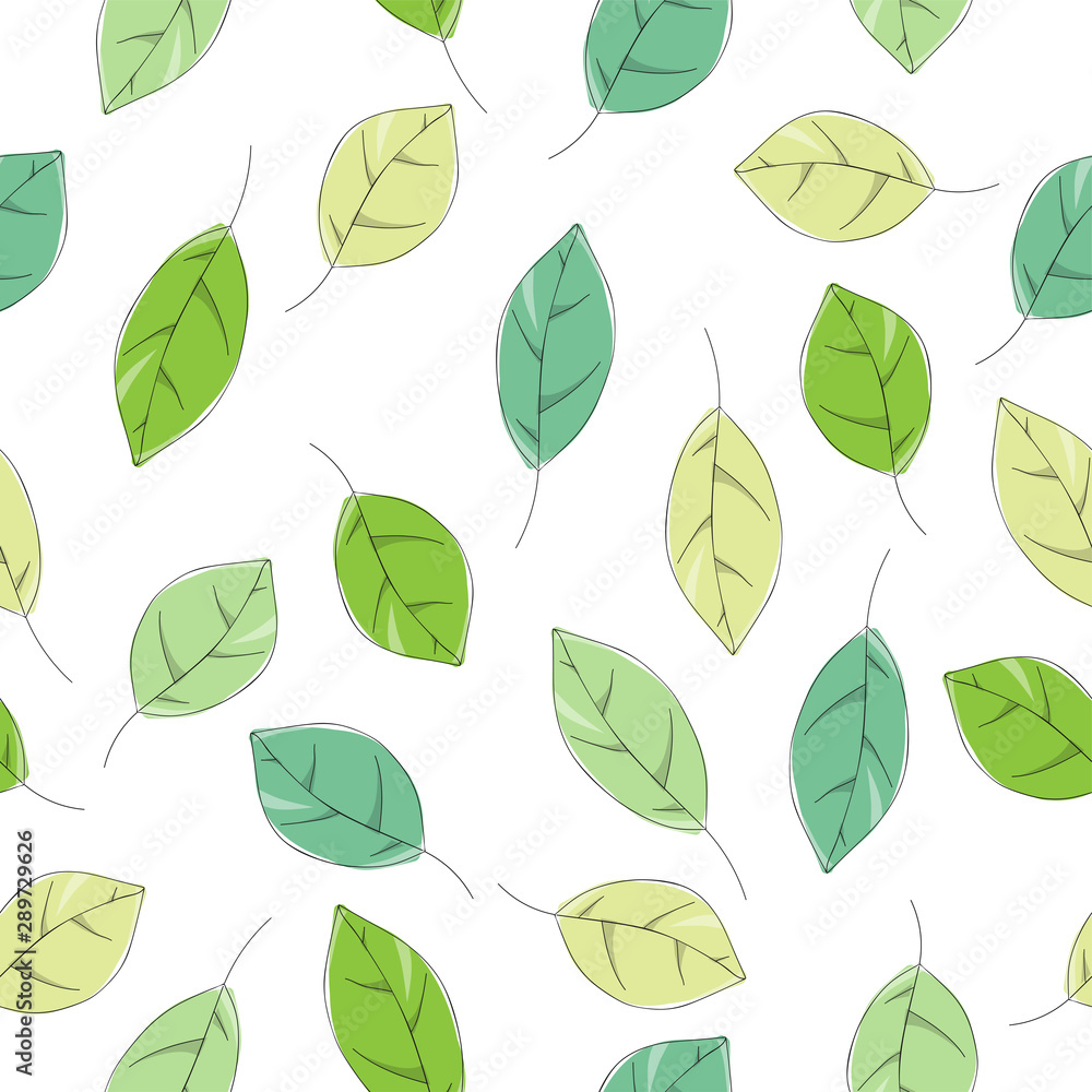 Seamless leafs pattern randomly distributed. Decorations and ornament.