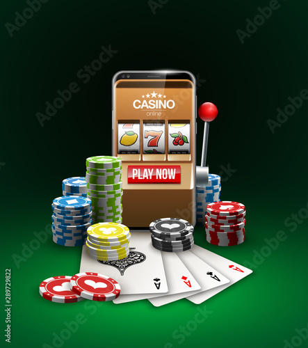 big win illustration Online Jackpot casino Slot machine banner in mobile phone. Chips, playing card, dice. Marketing Luxury Banner Jackpot Online Casino game Slot-machine in Smartphone play now poster