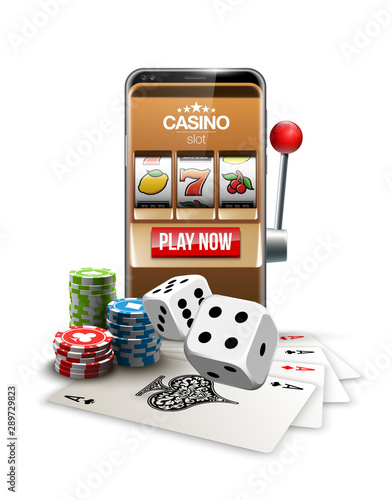 big win illustration Online Jackpot casino Slot machine banner in mobile phone. Chips, playing card, dice. Marketing Luxury Banner Jackpot Online Casino game Slot-machine in Smartphone play now poster