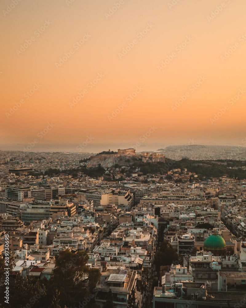 The Acropolis at Athens Greece during sunset 