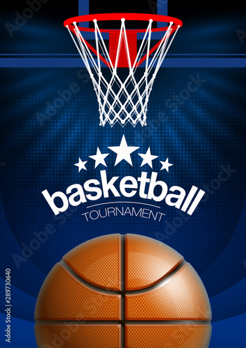 Basketball modern sports poster design banner with 3d realistic shiny ball. Basketball tournament Illustration banner logo realistic orange ball. posters design flyer set Playoff championship template