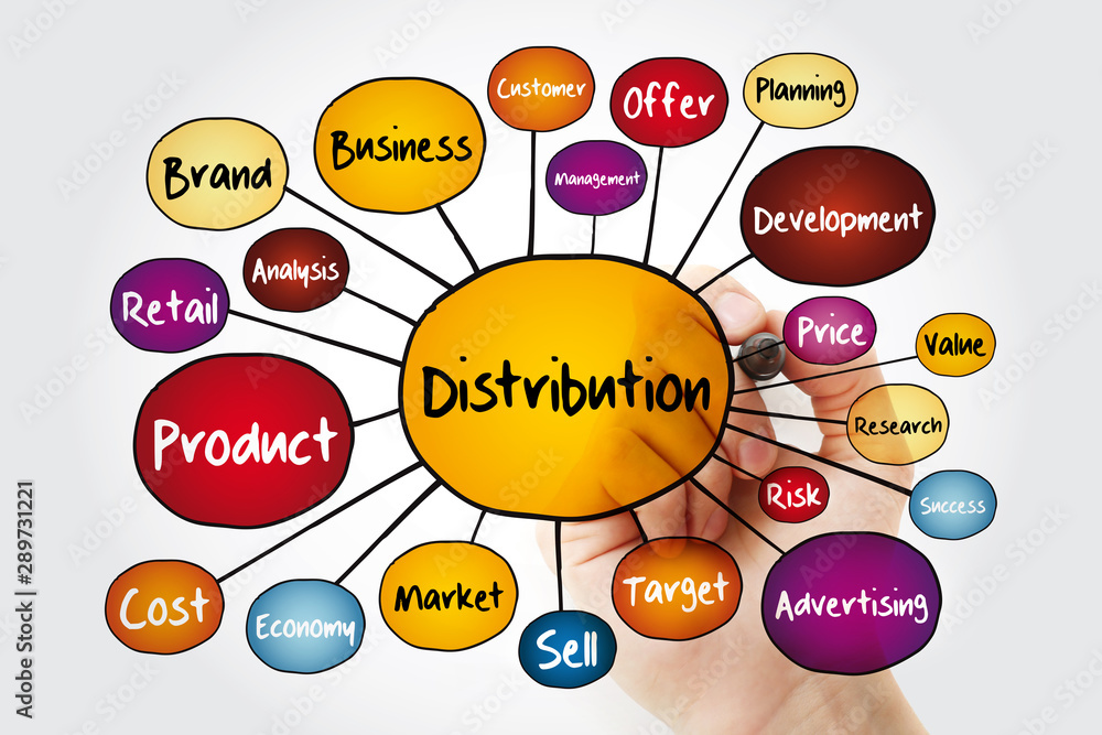 Distribution mind map flowchart with marker, business concept for presentations and reports