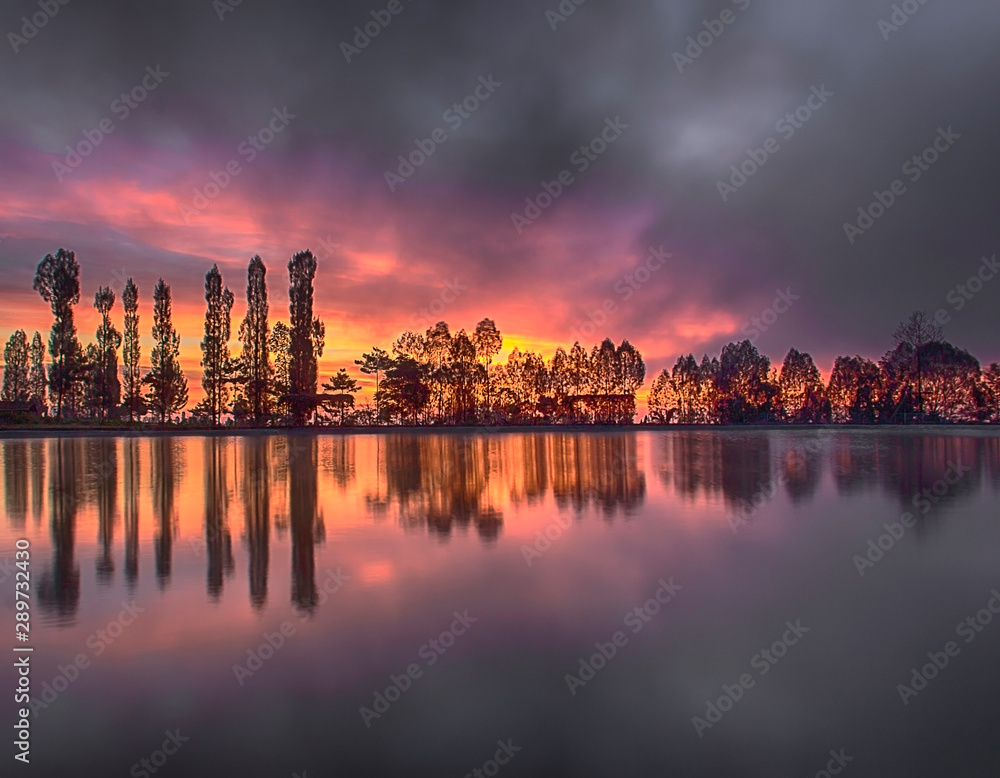 Landscape photography concept stunning magical sunrise nature reflection captured at Wonosobo Central Java, Indonesia