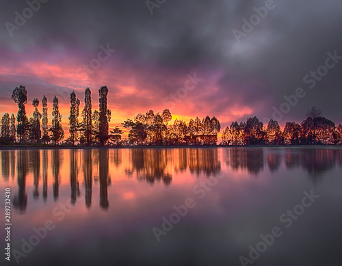 Landscape photography concept stunning magical sunrise nature reflection captured at Wonosobo Central Java  Indonesia