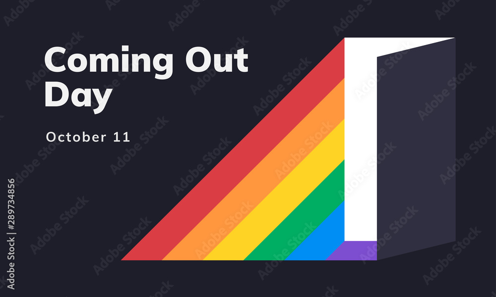 Coming out day. October 11. Rainbow. Banner, poster, postcard. - obrazy, fototapety, plakaty 