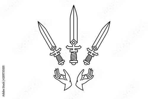 Traditional tattoo style - knife, hand. Tattoo design, trendy romance symbol.